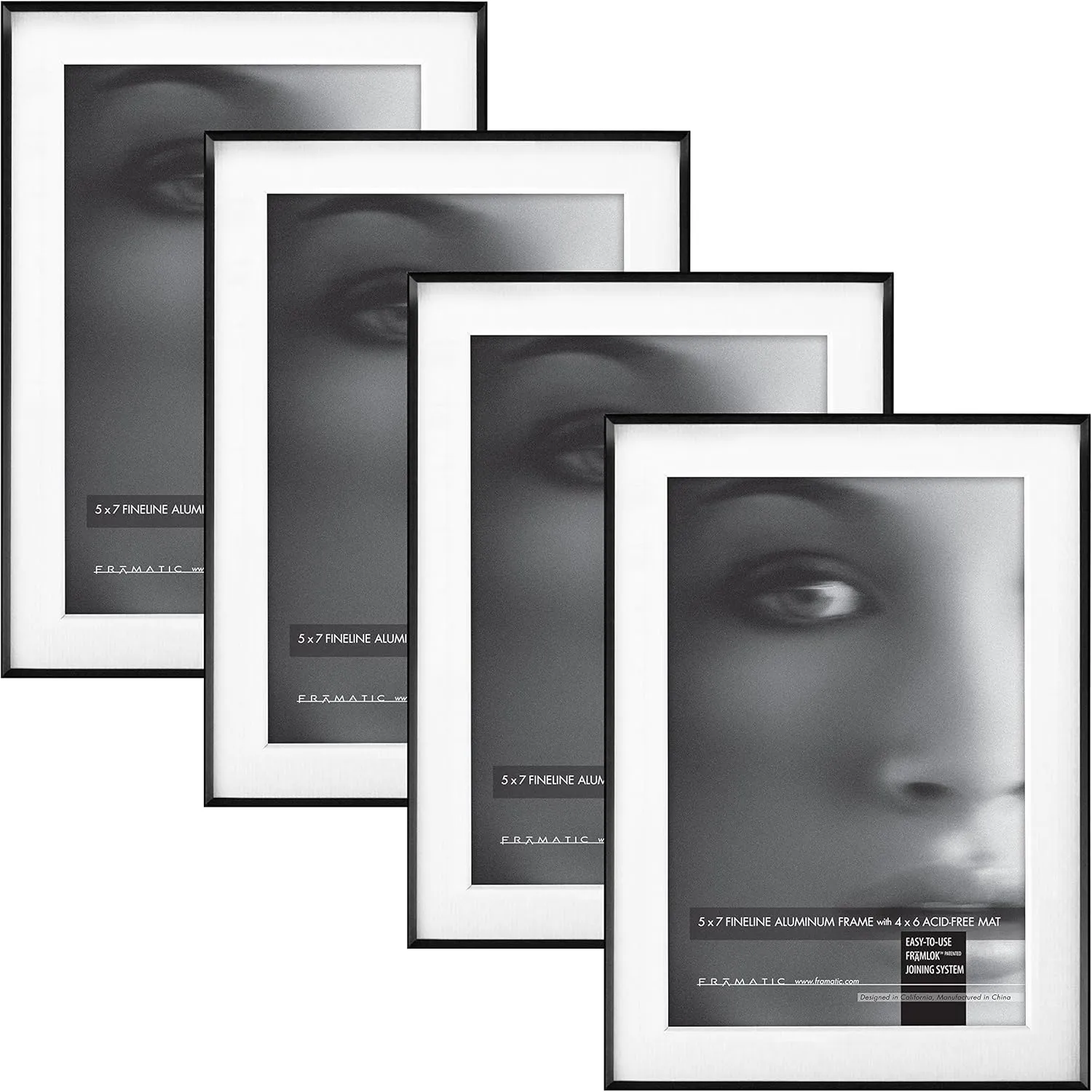 MCS Framatic Fineline Aluminum Frame, Black, 5 x 7 in matted to 4 x 6 in, 4 pk