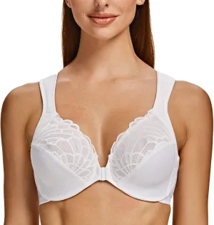 MELENECA Front Closure Bras for Women Plus Size Underwire Unlined Lace Cup Cushion Strap