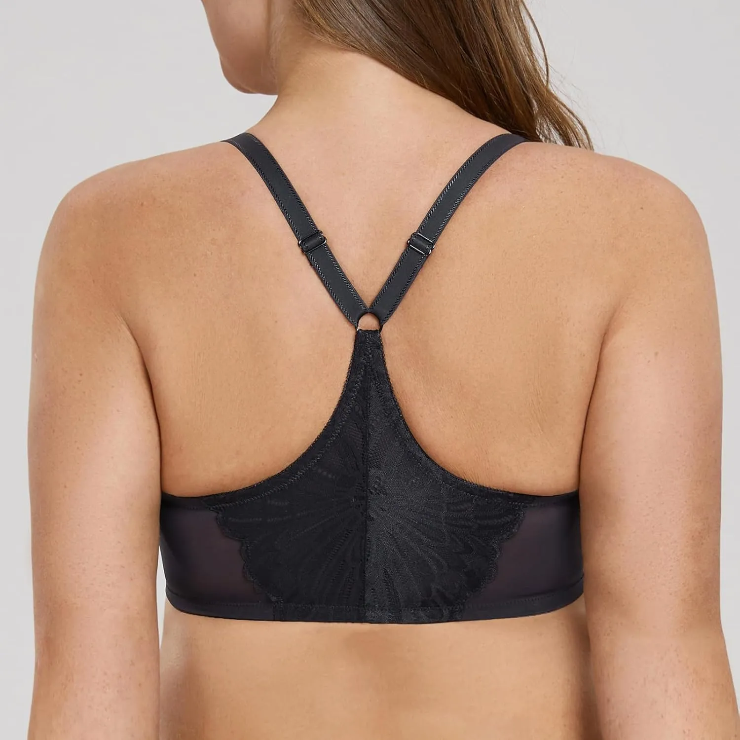 MELENECA Women's Racerback Front Closure Full Coverage Unlined Plus Size Underwire Bra