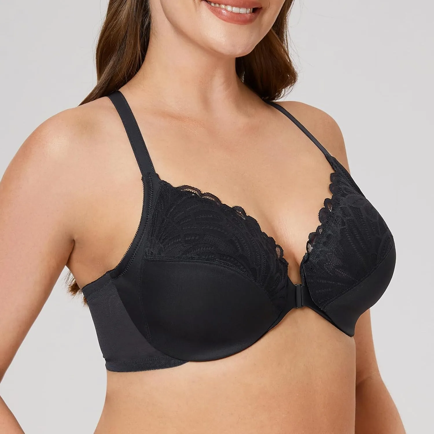 MELENECA Women's Racerback Front Closure Full Coverage Unlined Plus Size Underwire Bra