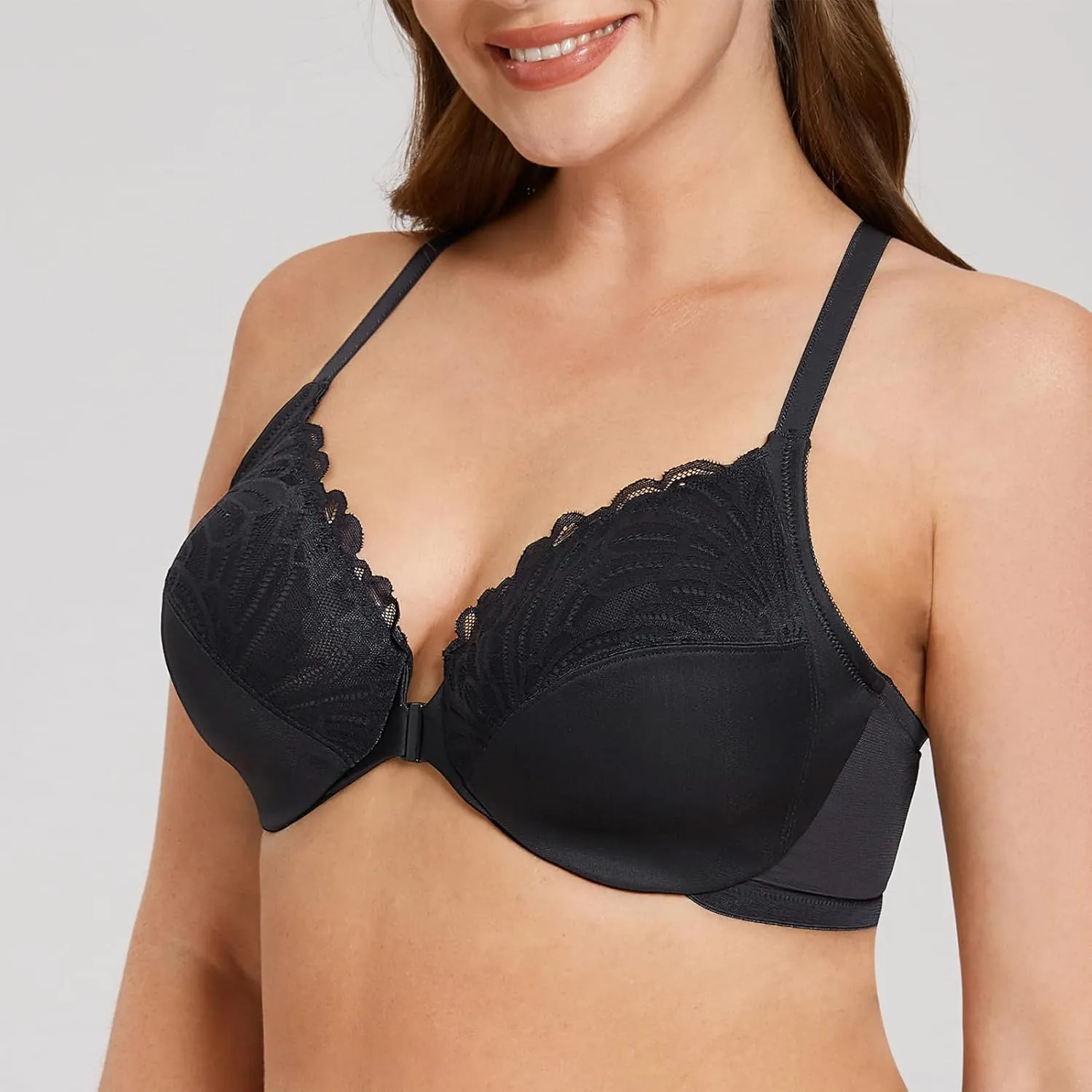 MELENECA Women's Racerback Front Closure Full Coverage Unlined Plus Size Underwire Bra