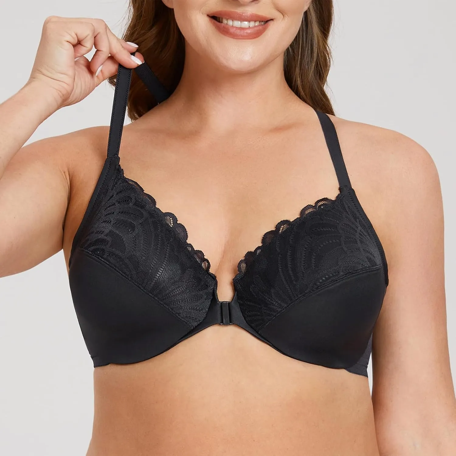 MELENECA Women's Racerback Front Closure Full Coverage Unlined Plus Size Underwire Bra