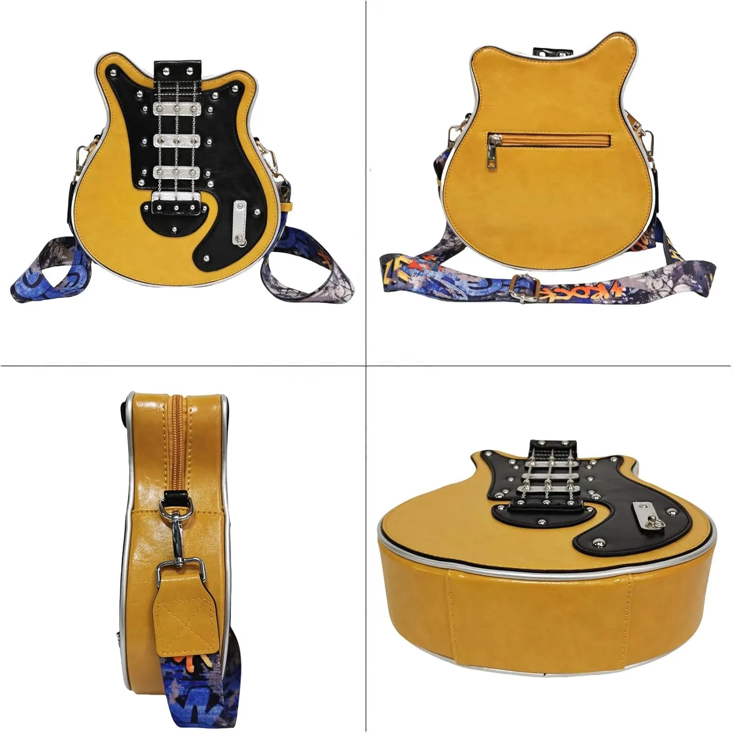 Men and Women Music Guitar Shaped Crossbody Shoulder Bag PU Leather Unique Novelty Guitar Purse