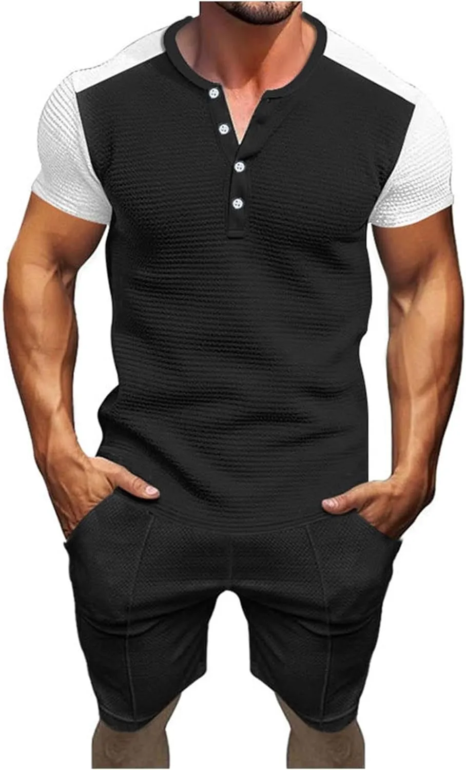Men's 2 Piece Outfits Short Sets Summer Henley T Shirts and Shorts Tracksuit Athletic Golf Casual Fashion Sportwear