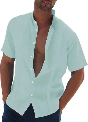 Men's Button Down Shirts Short Sleeve Casual Casual Cotton Summer Beach Wedding Shirts with Pocket Mens Fashion