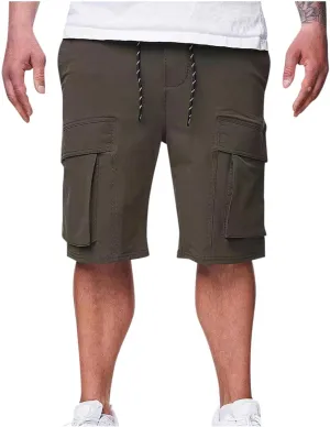 Mens Cotton Cargo Shorts with Pockets Quick Dry Athletic Running Workout Gym Elastic Casual Basketball Trunks
