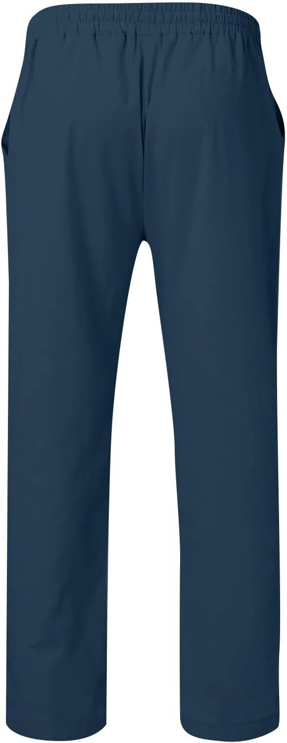 Men's Cotton Linen Pants Drawstring Pants with Pockets Elastic Waist Casual Jogger Yoga Pants Work Pants for Men