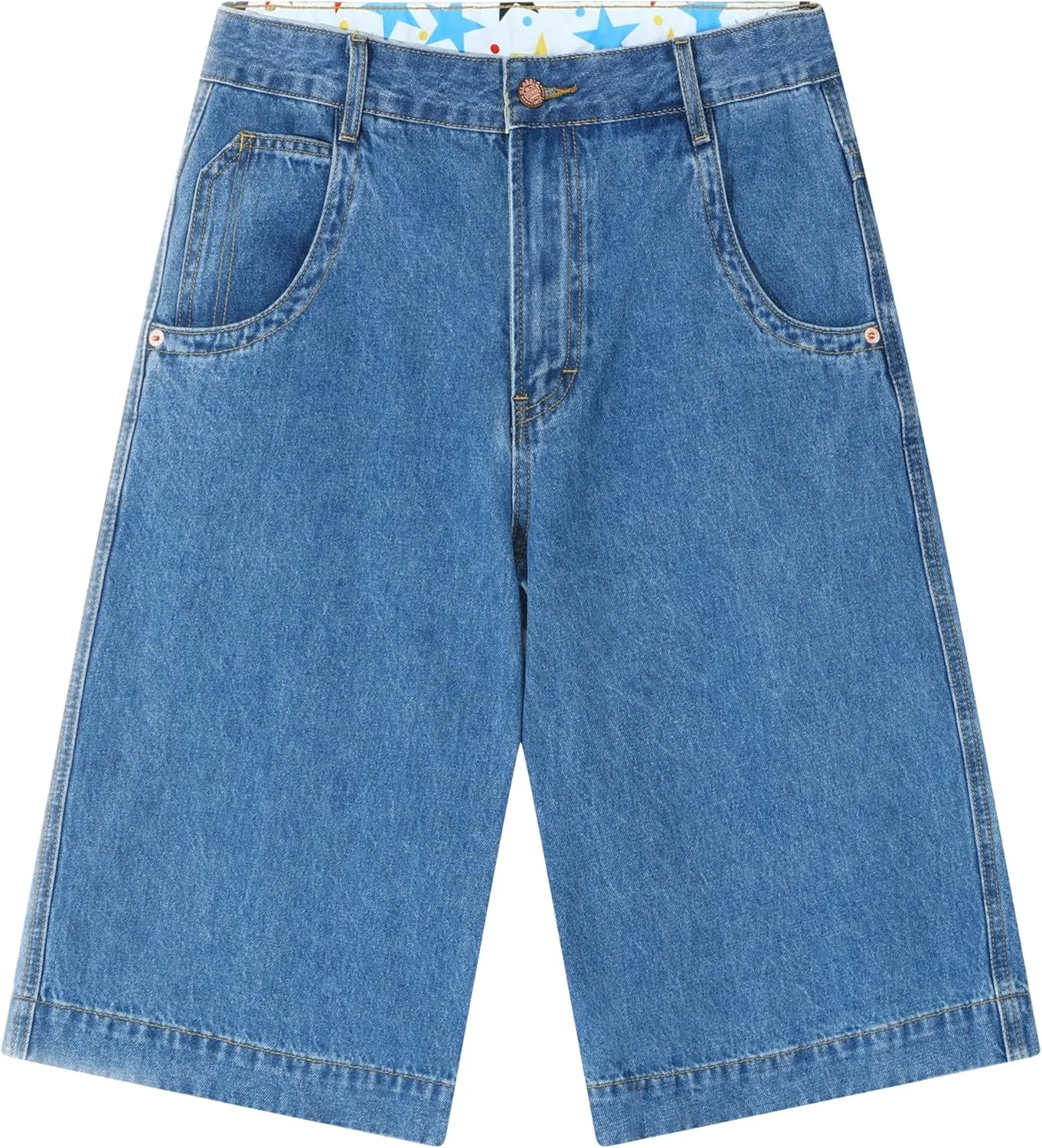 Men's Non-Stretch Relaxed Fit Wide-Leg Baggy Long Denim Shorts-14 Inseam Below Knee