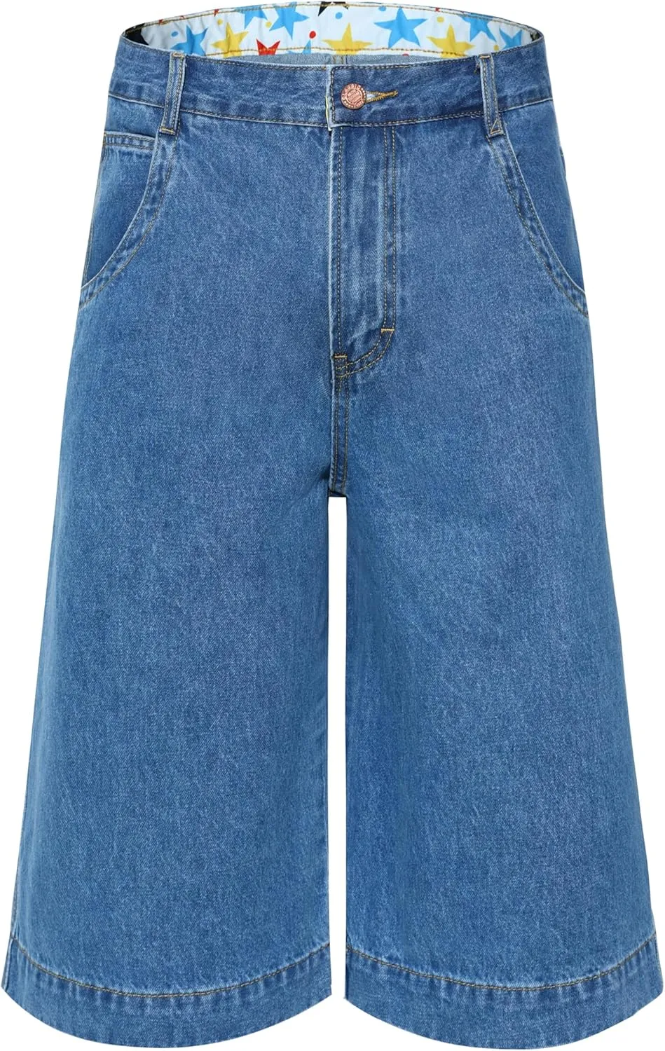 Men's Non-Stretch Relaxed Fit Wide-Leg Baggy Long Denim Shorts-14 Inseam Below Knee