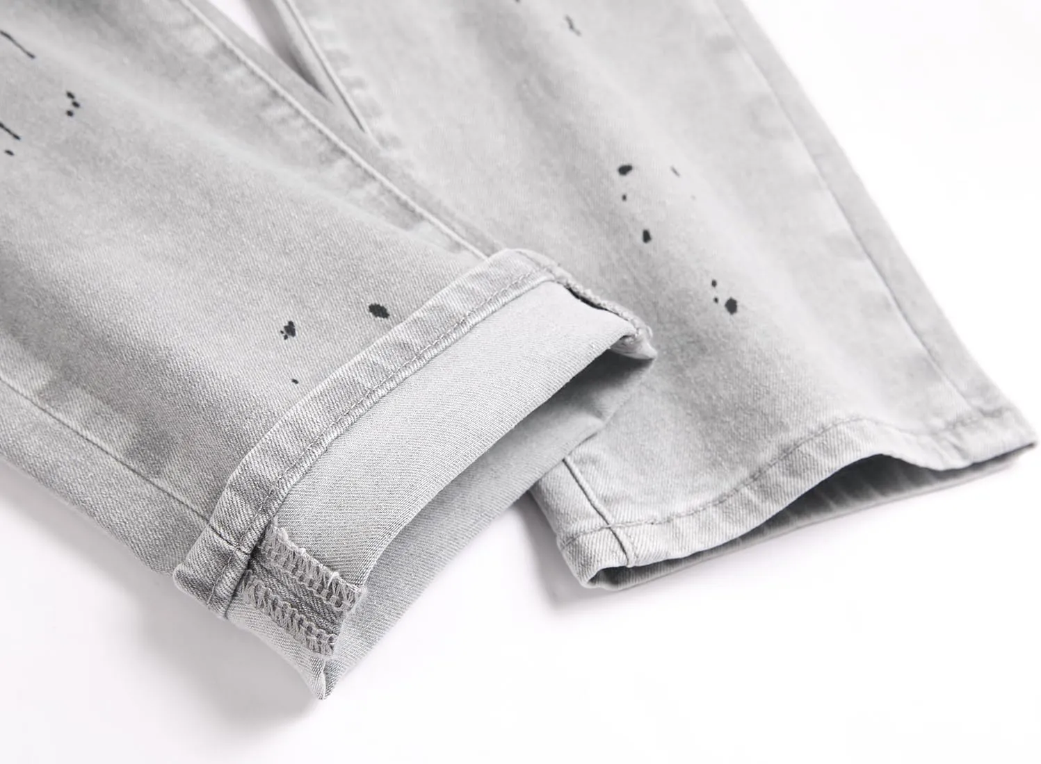 Men's Ripped Patch Elastic Jeans Fashion Slim Fit Regular Denim Pants
