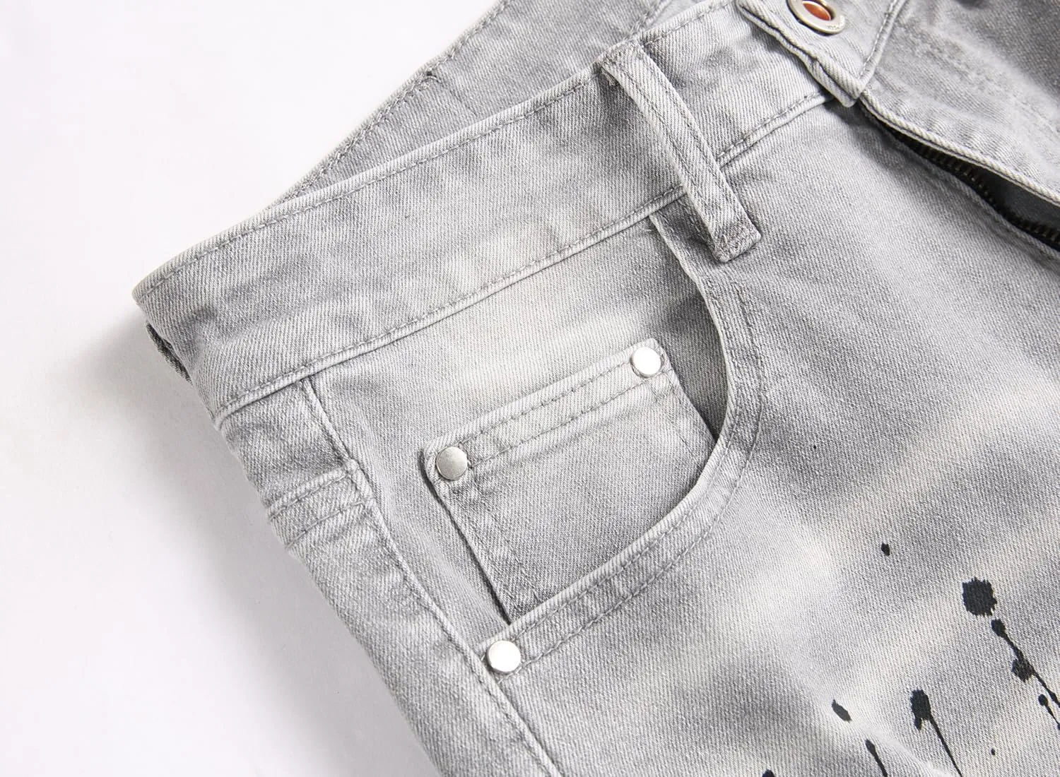 Men's Ripped Patch Elastic Jeans Fashion Slim Fit Regular Denim Pants