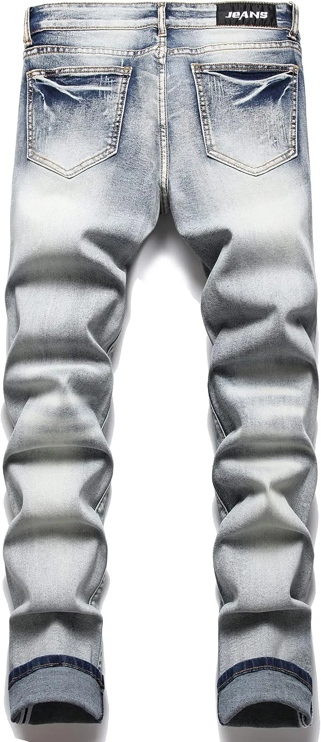 Men's Slim Fashion Ripped Straight Holes Stretchy Jeans