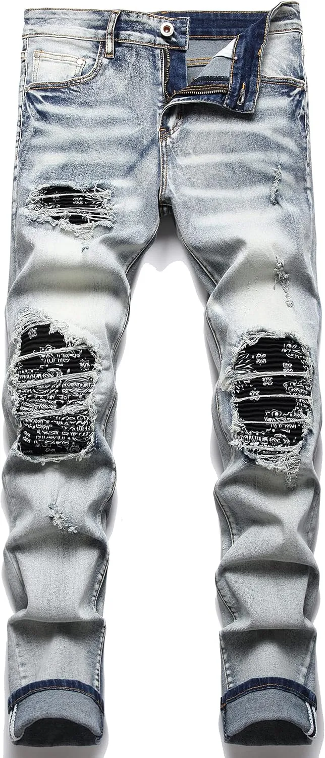 Men's Slim Fashion Ripped Straight Holes Stretchy Jeans
