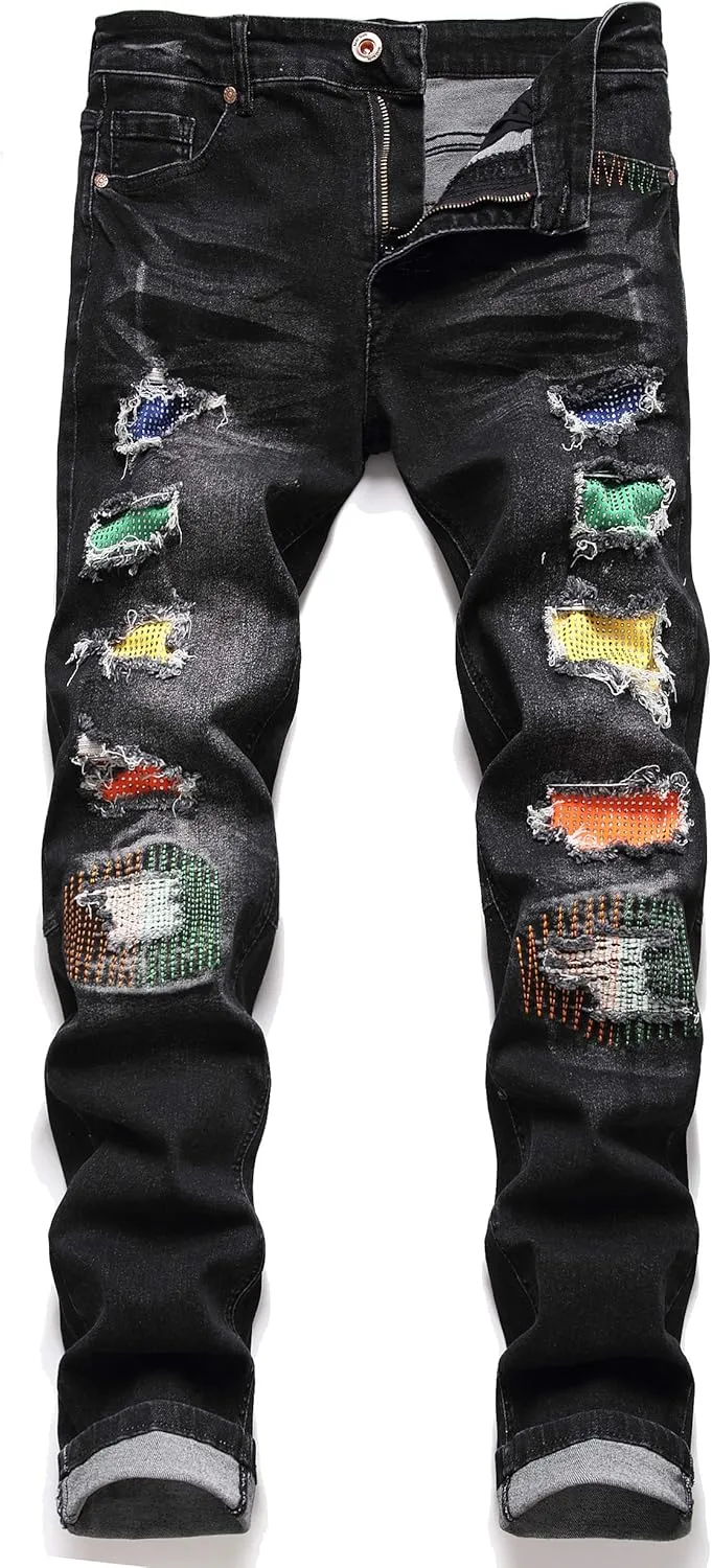 Men's Slim Fashion Ripped Straight Holes Stretchy Jeans