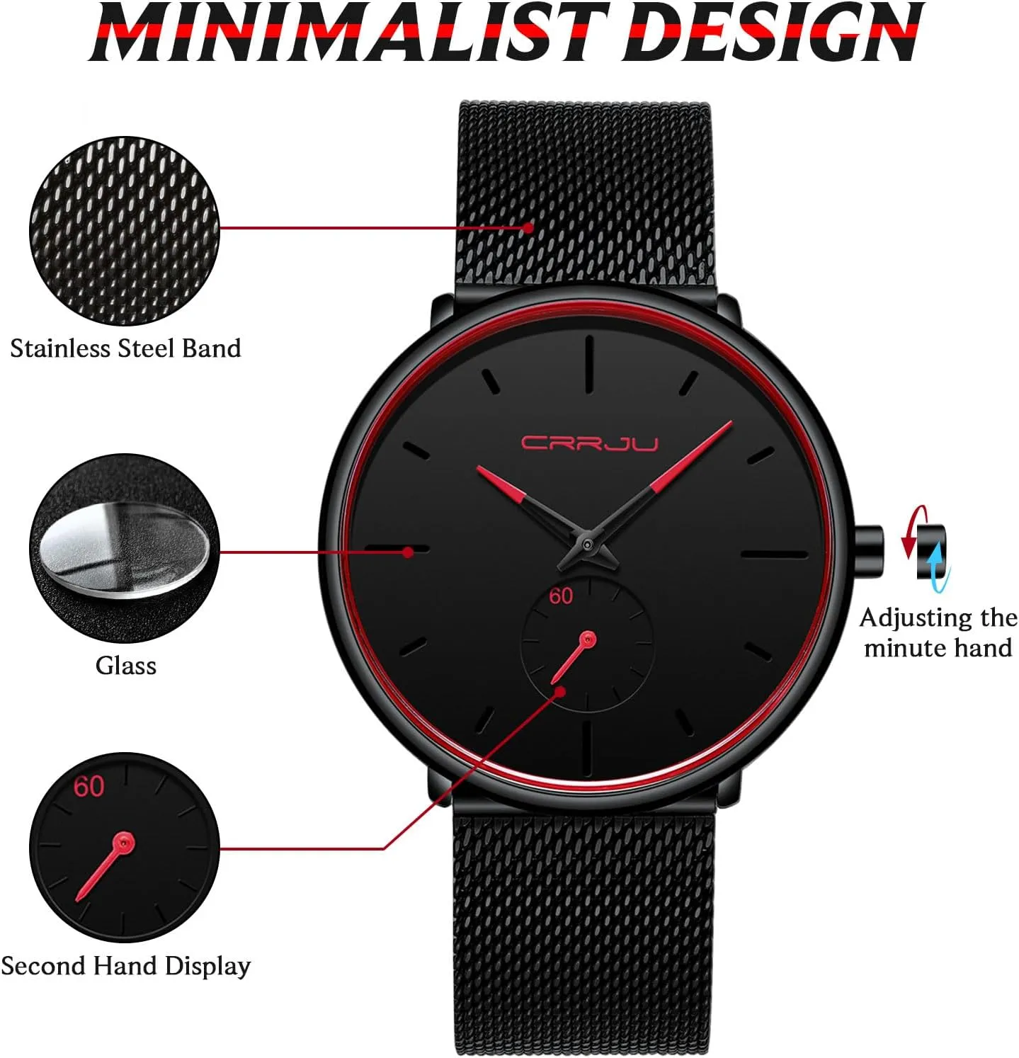 Mens Watches Ultra-Thin Minimalist Waterproof - Fashion Wrist Watch for Men Unisex Dress with Stainless Steel Mesh Band