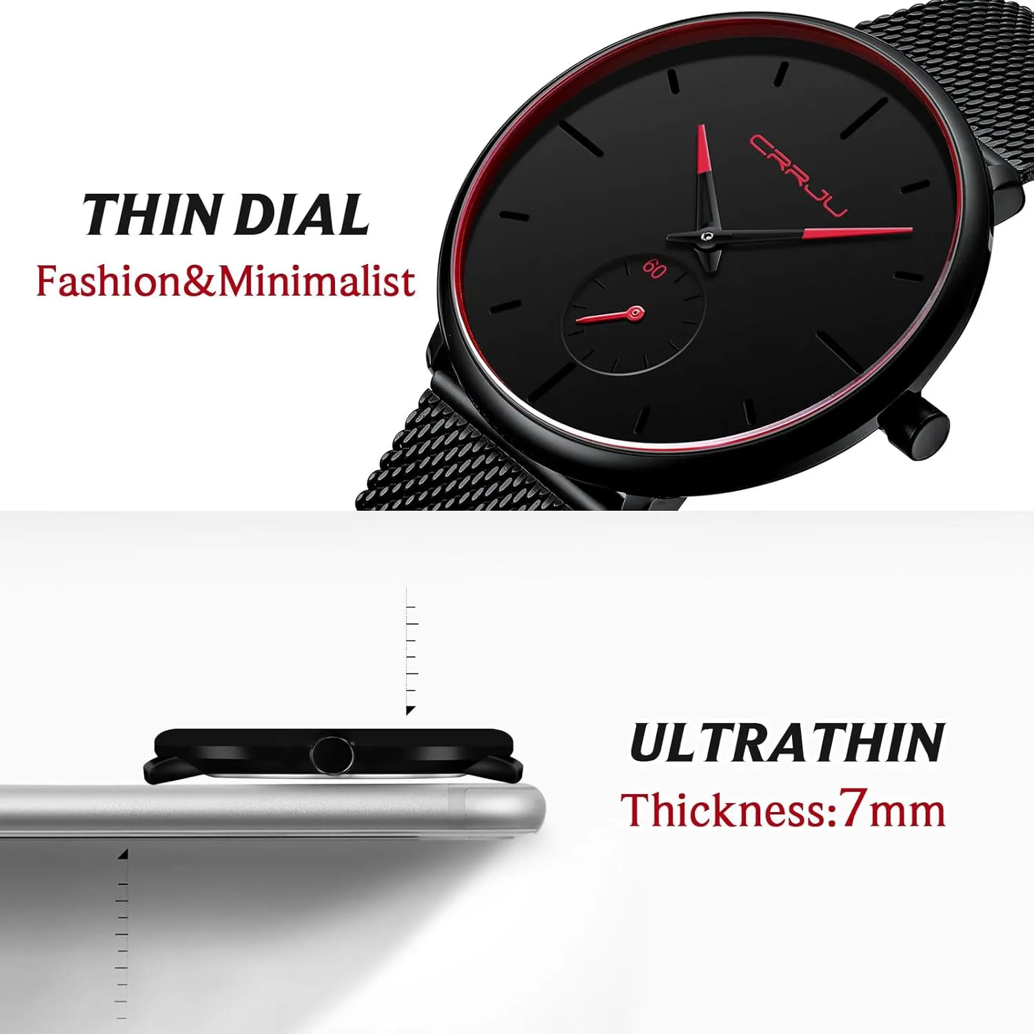 Mens Watches Ultra-Thin Minimalist Waterproof - Fashion Wrist Watch for Men Unisex Dress with Stainless Steel Mesh Band