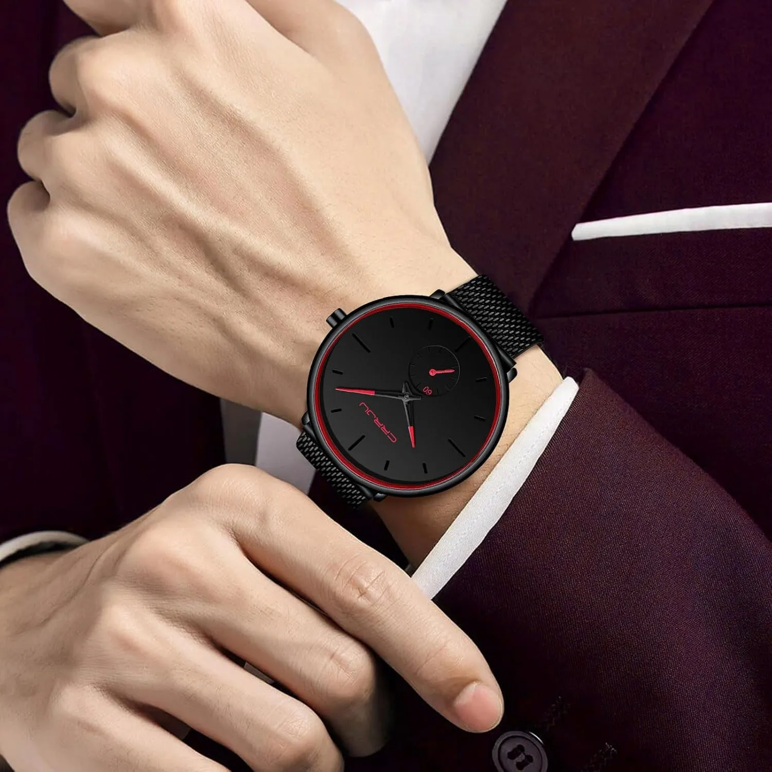Mens Watches Ultra-Thin Minimalist Waterproof - Fashion Wrist Watch for Men Unisex Dress with Stainless Steel Mesh Band