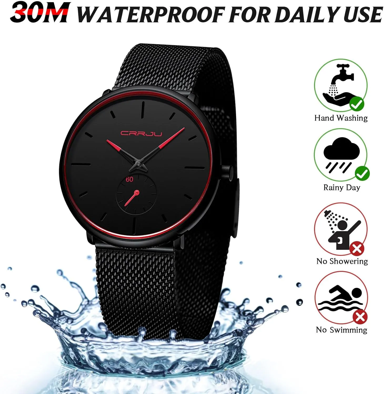 Mens Watches Ultra-Thin Minimalist Waterproof - Fashion Wrist Watch for Men Unisex Dress with Stainless Steel Mesh Band
