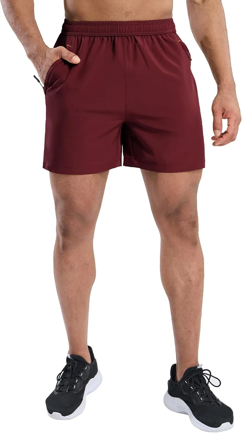 MIER Mens 5 Inch Shorts for Running Athletic Workout Dry Fit Gym Training Shorts with Zipper Pockets, No Liner