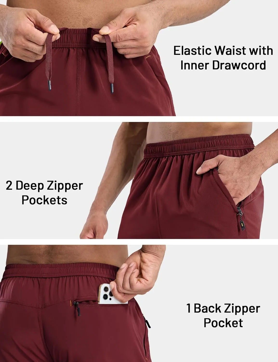 MIER Mens 5 Inch Shorts for Running Athletic Workout Dry Fit Gym Training Shorts with Zipper Pockets, No Liner