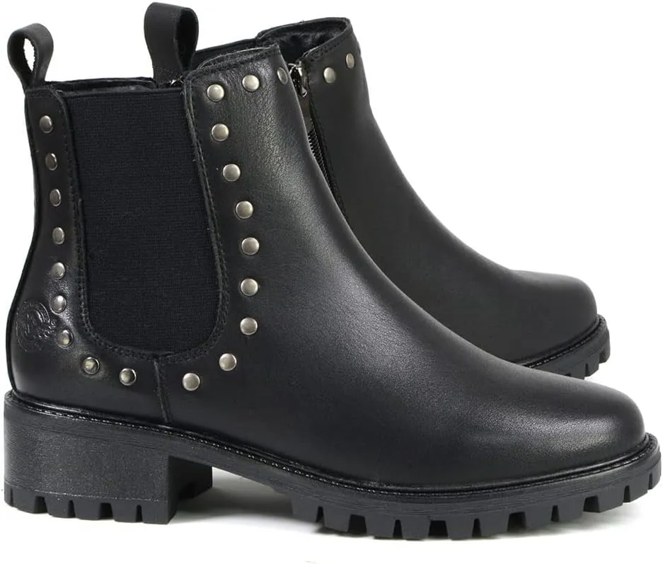 Milwaukee Leather MBL9457 Women's Premium Black Leather Fashion Ankle Booties with Rivets - 11