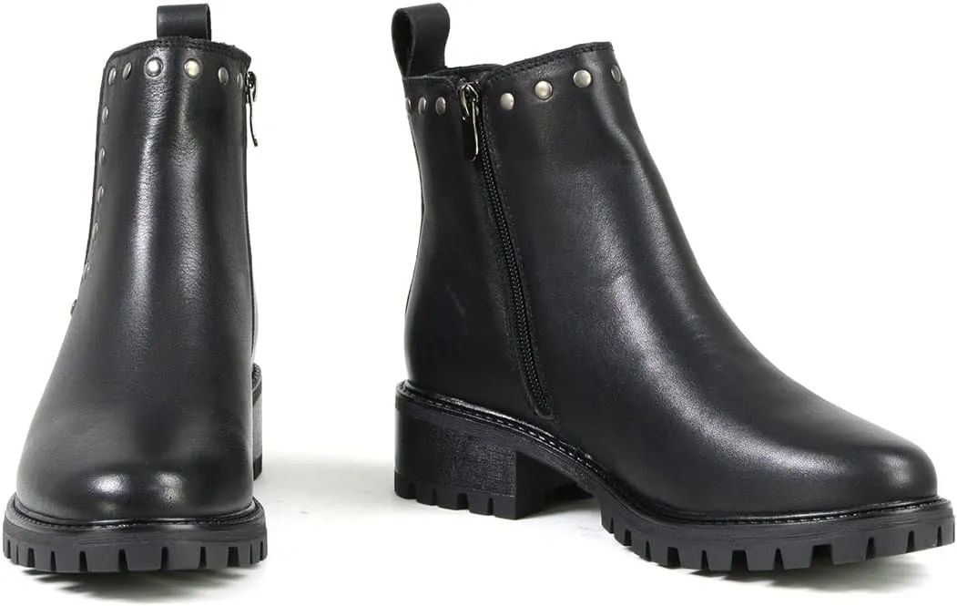 Milwaukee Leather MBL9457 Women's Premium Black Leather Fashion Ankle Booties with Rivets - 11