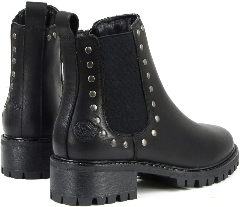 Milwaukee Leather MBL9457 Women's Premium Black Leather Fashion Ankle Booties with Rivets - 11