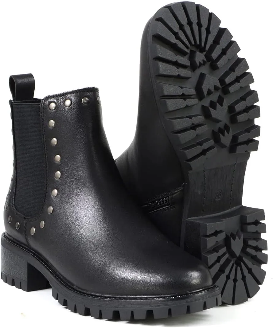 Milwaukee Leather MBL9457 Women's Premium Black Leather Fashion Ankle Booties with Rivets - 11