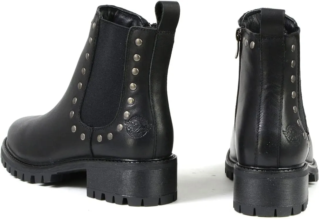 Milwaukee Leather MBL9457 Women's Premium Black Leather Fashion Ankle Booties with Rivets - 11