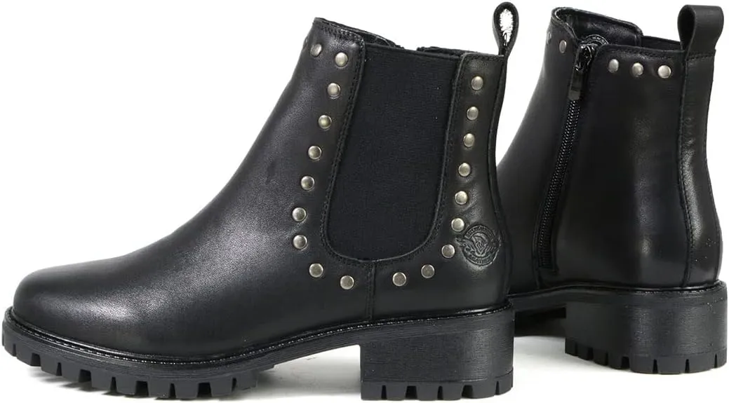 Milwaukee Leather MBL9457 Women's Premium Black Leather Fashion Ankle Booties with Rivets - 11