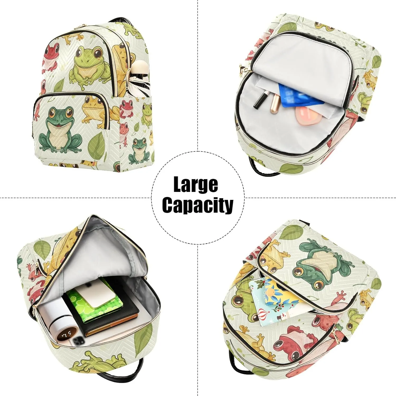 Mini Backpack Purse for Women, Red Green Yellow Frogs Travel Bag Casual Daypack Shoulder Bag