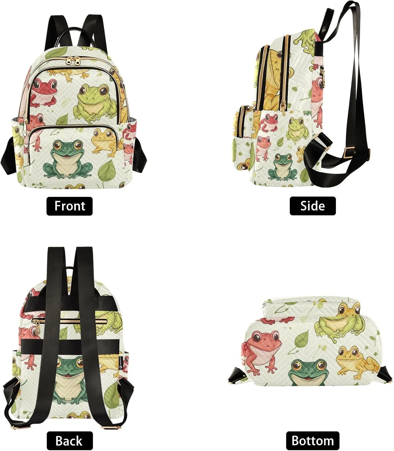 Mini Backpack Purse for Women, Red Green Yellow Frogs Travel Bag Casual Daypack Shoulder Bag
