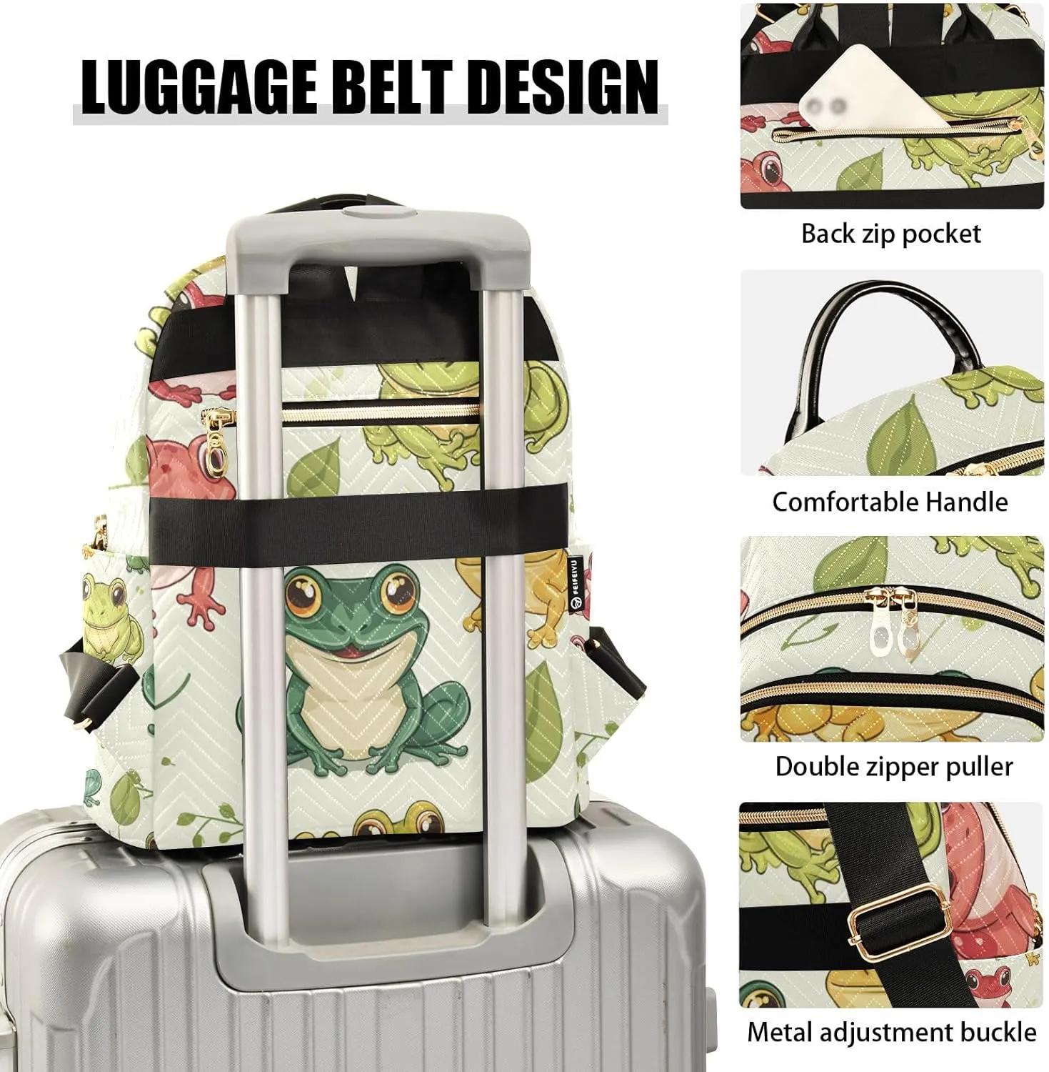 Mini Backpack Purse for Women, Red Green Yellow Frogs Travel Bag Casual Daypack Shoulder Bag
