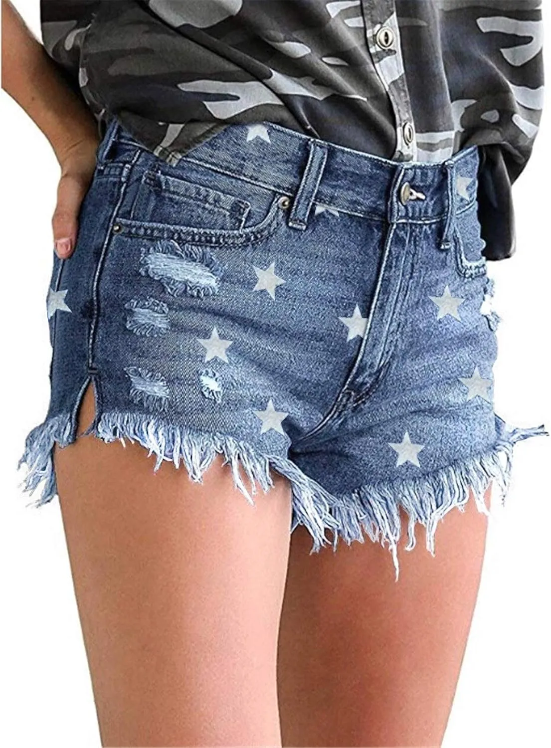 MODARANI Women's Cut Off Denim Jean Shorts Ripped Distressed