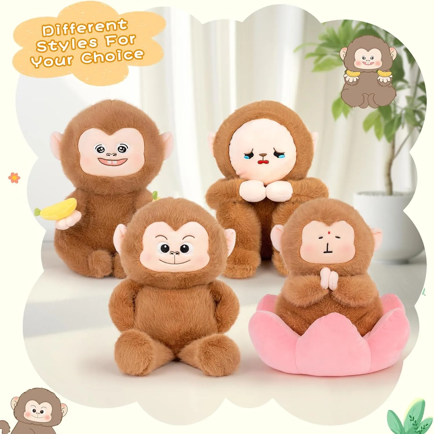 Monkey Stuffed Animal Cute Monkey Plush Soft Monkey Plushie with Banana Monkey Toy Gift for Kids(10.5Inch)