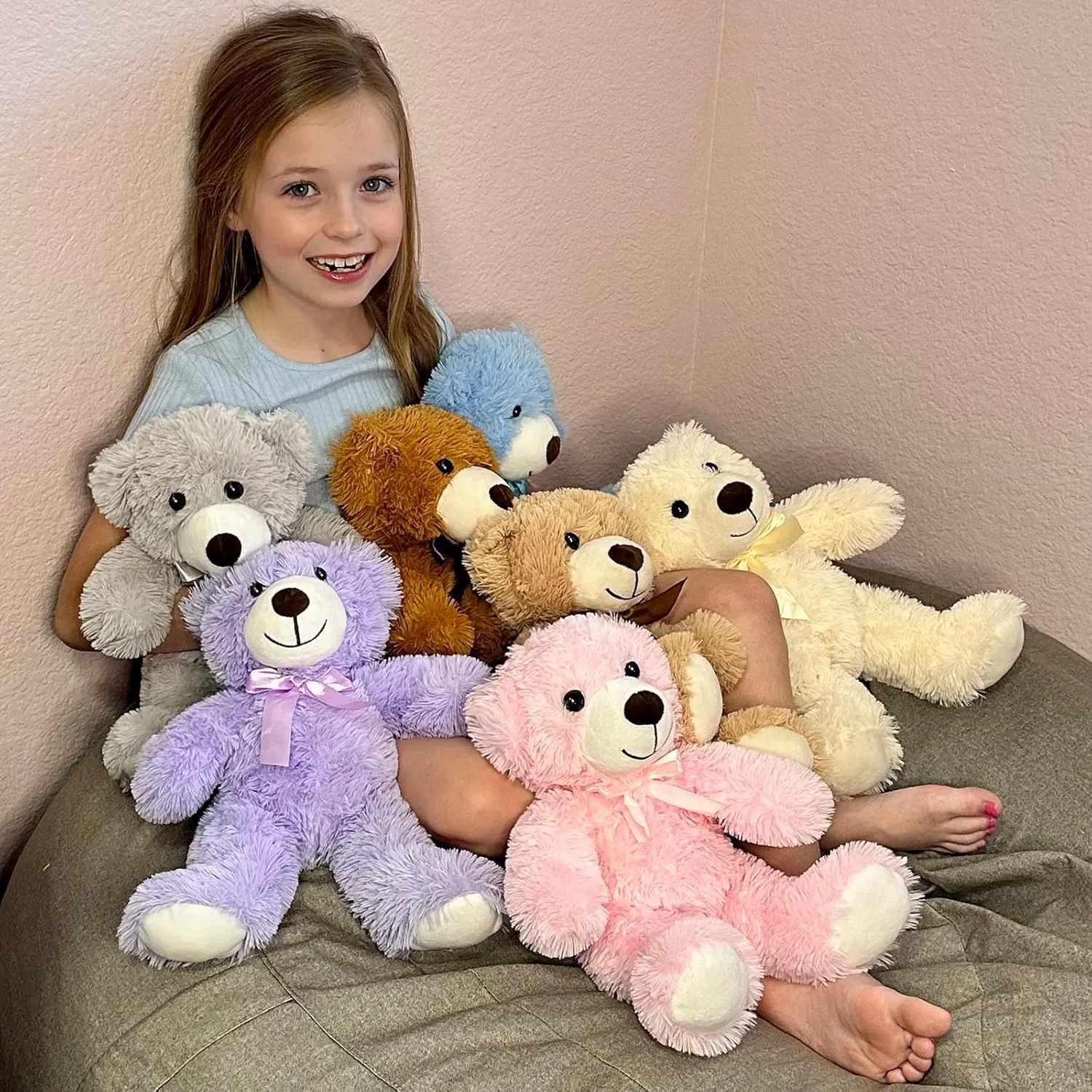 MorisMos Bulk Teddy Bear Stuffed Animals Plush Toys for Kids Girls Boys,14 inch Teddy Bear for Baby Shower Decorations, 7-Pack Wholesale Small Stuffed Animal Gifts for Birthday Christmas Valentines