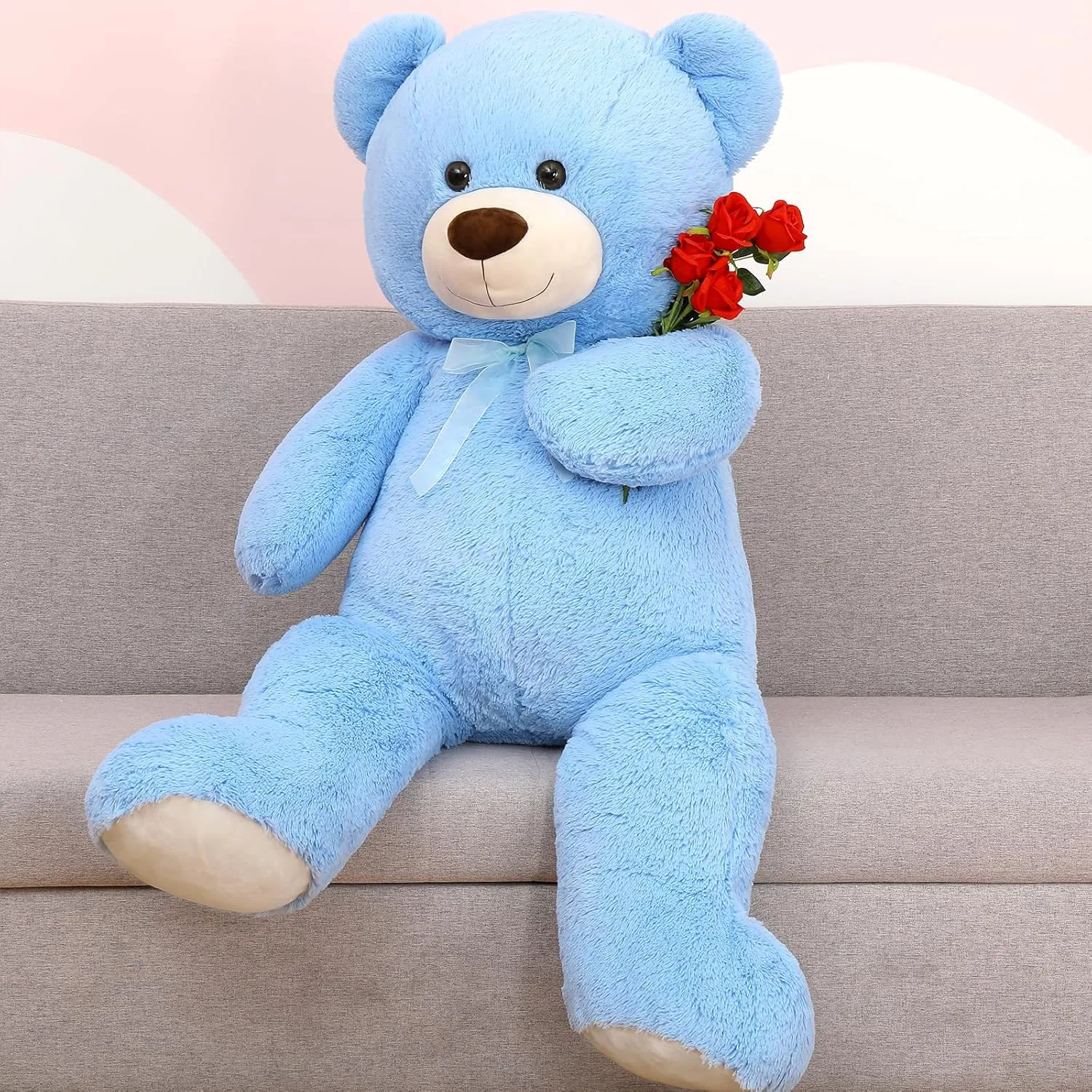 MorisMos Giant Teddy Bear Stuffed Animal 3ft,36'' Big Bear for Kid,Large Stuffed Bear for Baby Shower, Teddy Bear for Girlfriend Boyfriend Wife Mother Fiancée Valentine's Birthday, Blue