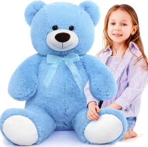 MorisMos Giant Teddy Bear Stuffed Animal 3ft,36'' Big Bear for Kid,Large Stuffed Bear for Baby Shower, Teddy Bear for Girlfriend Boyfriend Wife Mother Fiancée Valentine's Birthday, Blue
