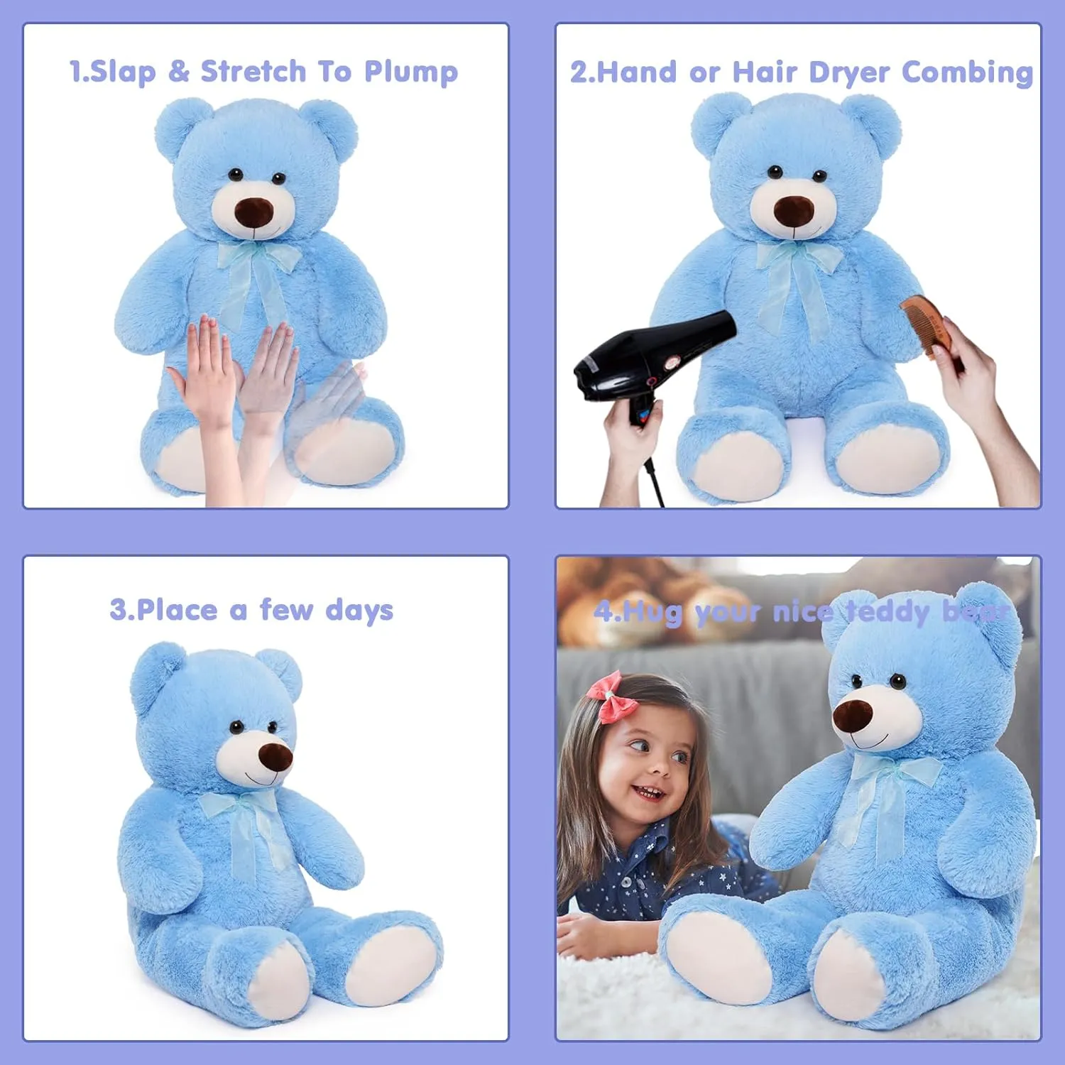 MorisMos Giant Teddy Bear Stuffed Animal 3ft,36'' Big Bear for Kid,Large Stuffed Bear for Baby Shower, Teddy Bear for Girlfriend Boyfriend Wife Mother Fiancée Valentine's Birthday, Blue