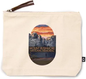 Mount Rushmore National Memorial, South Dakota, Painterly, Sunset View, 100% Cotton Zipper Pouch, Travel Accessory, Go Bag