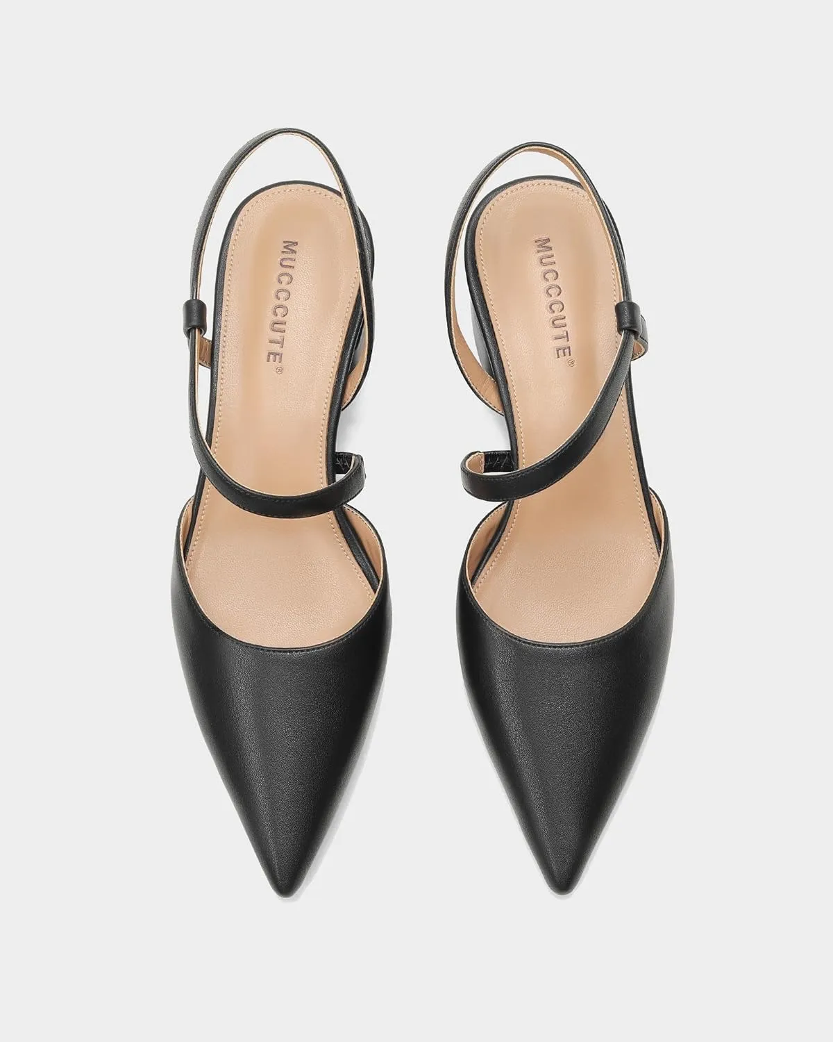 MUCCCUTE Heels for Women Closed Toe Pumps - Black White Nude Elegant Slingback Pointed Toe Chunky Heels Block Low Heel Dress Dressy Shoes for Party Wedding Business Office