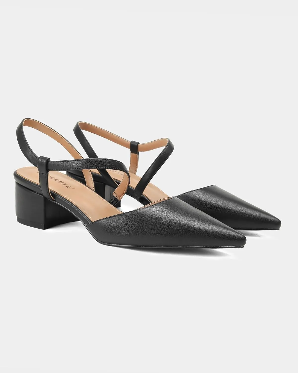 MUCCCUTE Heels for Women Closed Toe Pumps - Black White Nude Elegant Slingback Pointed Toe Chunky Heels Block Low Heel Dress Dressy Shoes for Party Wedding Business Office