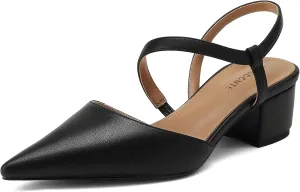 MUCCCUTE Heels for Women Closed Toe Pumps - Black White Nude Elegant Slingback Pointed Toe Chunky Heels Block Low Heel Dress Dressy Shoes for Party Wedding Business Office