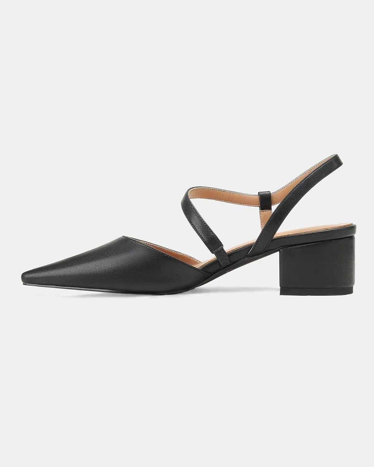 MUCCCUTE Heels for Women Closed Toe Pumps - Black White Nude Elegant Slingback Pointed Toe Chunky Heels Block Low Heel Dress Dressy Shoes for Party Wedding Business Office