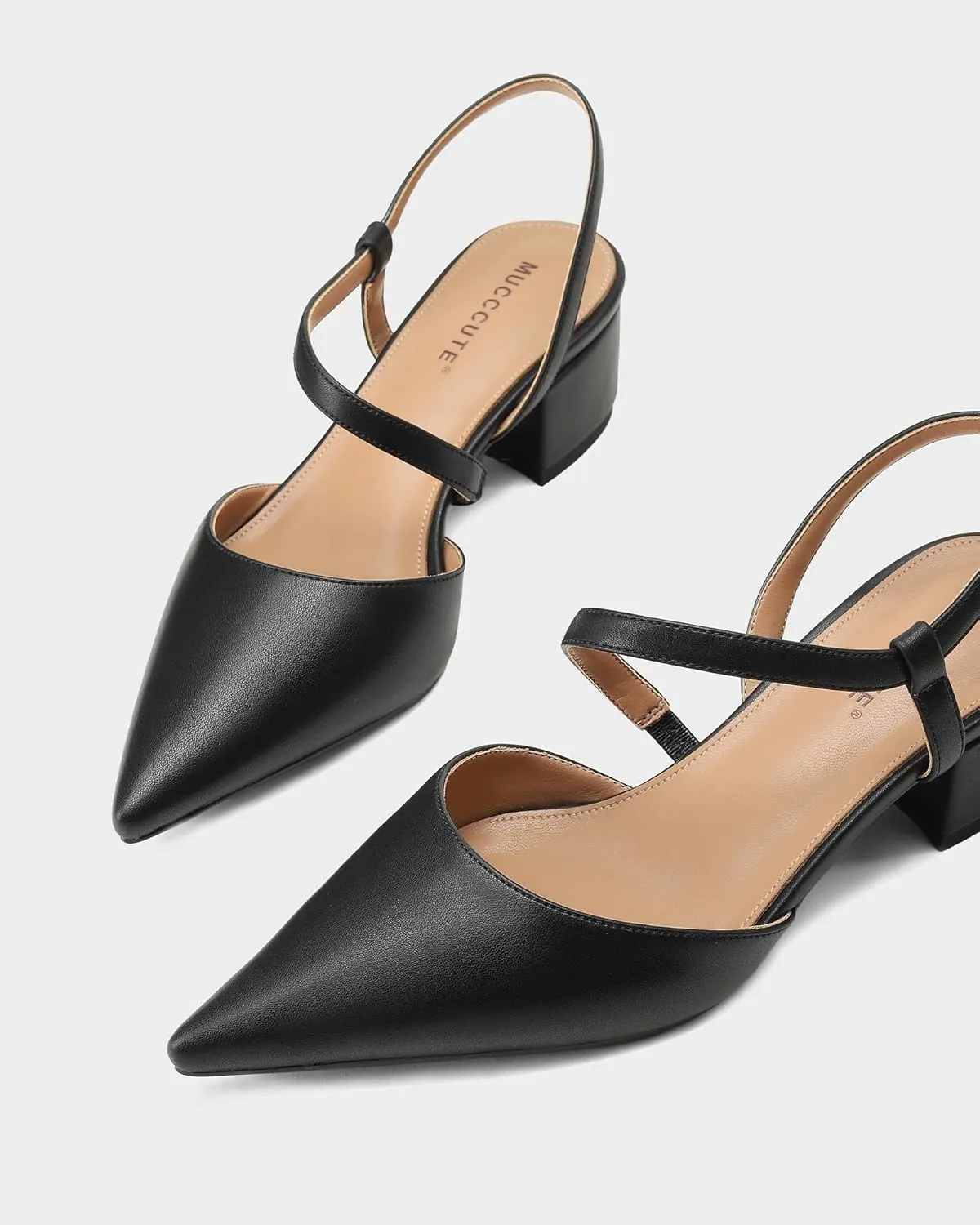 MUCCCUTE Heels for Women Closed Toe Pumps - Black White Nude Elegant Slingback Pointed Toe Chunky Heels Block Low Heel Dress Dressy Shoes for Party Wedding Business Office