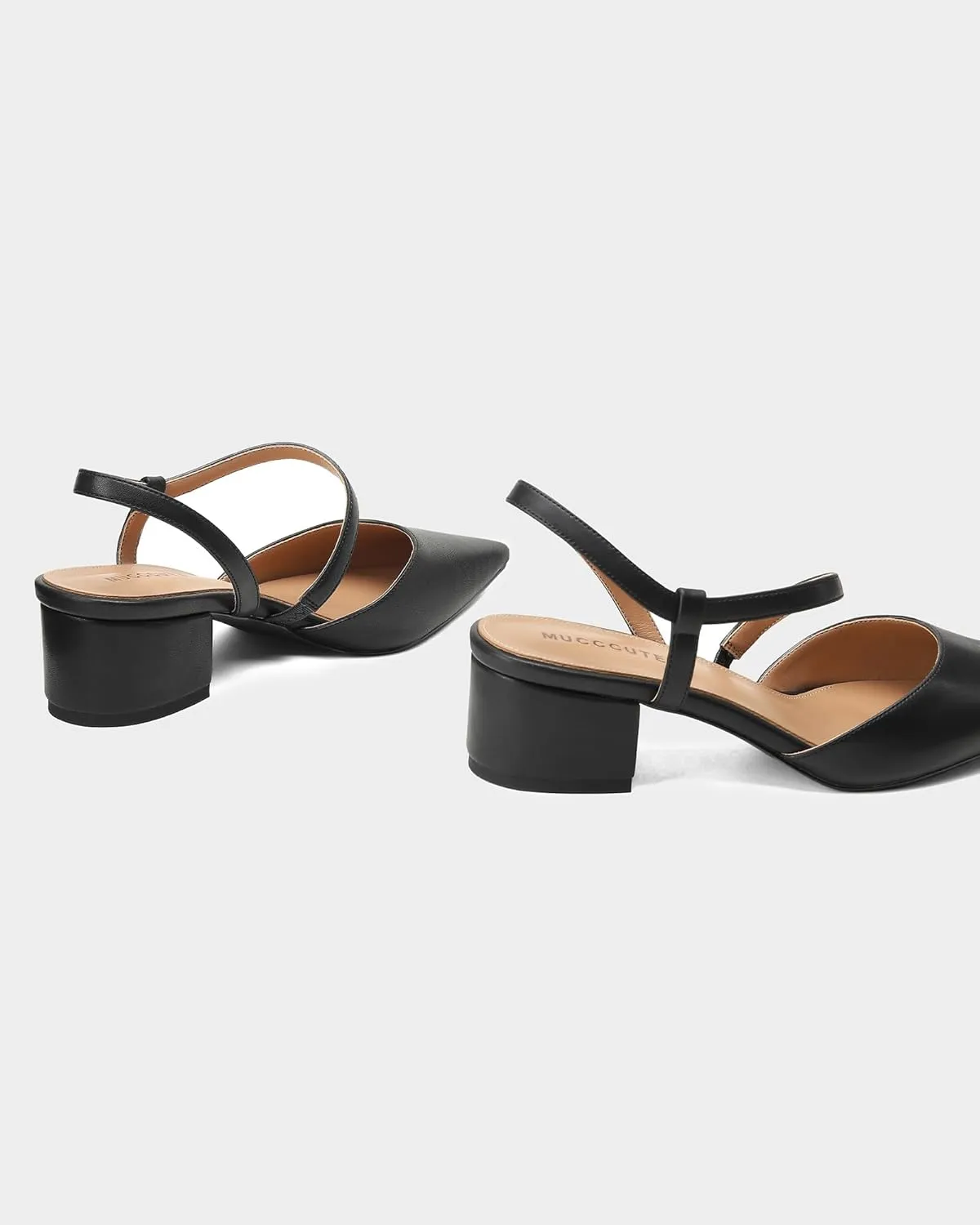 MUCCCUTE Heels for Women Closed Toe Pumps - Black White Nude Elegant Slingback Pointed Toe Chunky Heels Block Low Heel Dress Dressy Shoes for Party Wedding Business Office