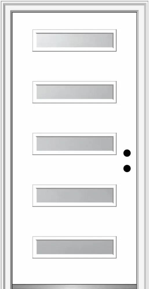 National Door Company, 32" x 80", Fiberglass Smooth, Primed, 5-Lite, Frosted Glass, Prehung Single Front Door on 4-9/16" Primed Composite Frame (Z03752316L)
