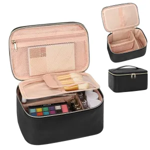 OCHEAL Makeup Bag, Travel Makeup Bag Organizer with Brush Compatrment Large Cute Cosmetic Toiletry Bag for Women and Girls Traveling Skincare or Makeup Essentials Storage Case -Black
