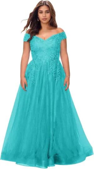 Off The Shoulder Tulle Mother of The Bride Dresses Plus Size Lace Applique Long Formal Evening Dress