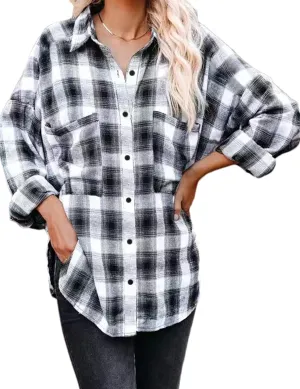 Oversized Womens Flannel Plaid Soft Flannel Button Down Shirt Roll Up Long Sleeve Flannel Plaid Shirt Blouses Women